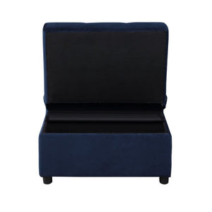 English Elm Lift Top Velvet Storage Bench with Pull Out Guest Bed and Tufted Seat Dark Blue B011P581583