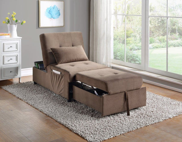 English Elm Lift Top Velvet Storage Bench with Pull Out Guest Bed and Tufted Seat Brown B011P581584