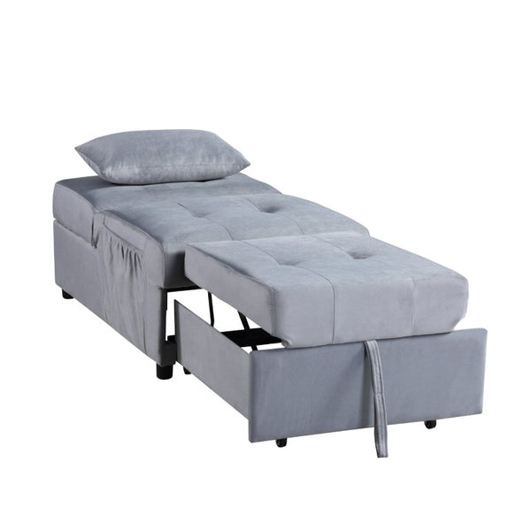 English Elm Lift Top Velvet Storage Bench with Pull Out Guest Bed and Tufted Seat Gray - B B011P581585