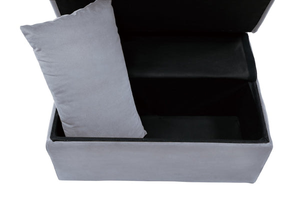 English Elm Lift Top Velvet Storage Bench with Pull Out Guest Bed and Tufted Seat Gray - B B011P581585
