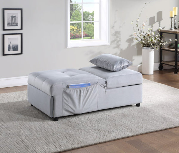 English Elm Lift Top Velvet Storage Bench with Pull Out Guest Bed and Tufted Seat Gray - B B011P581585