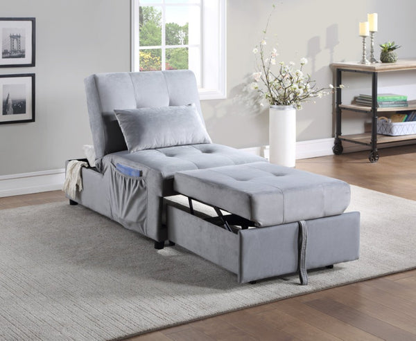 English Elm Lift Top Velvet Storage Bench with Pull Out Guest Bed and Tufted Seat Gray - B B011P581585