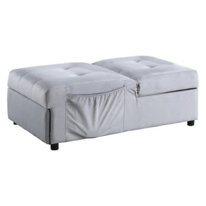English Elm Lift Top Velvet Storage Bench with Pull Out Guest Bed and Tufted Seat Gray - B B011P581585