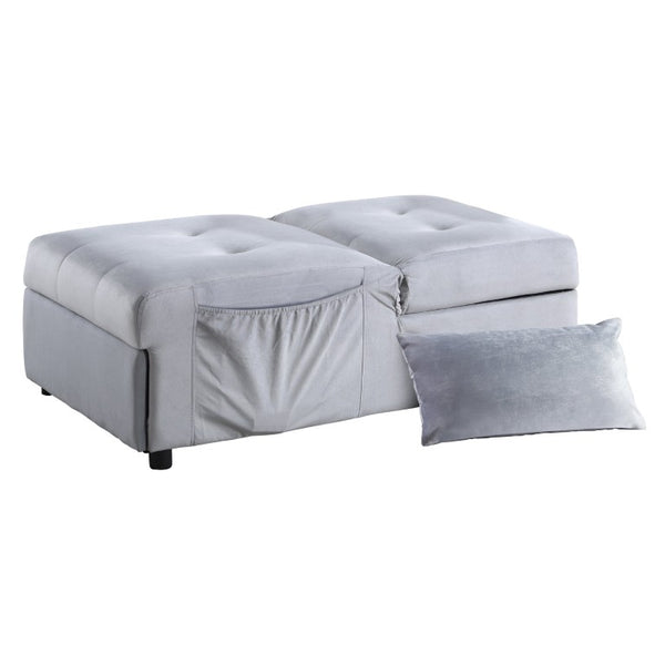 English Elm Lift Top Velvet Storage Bench with Pull Out Guest Bed and Tufted Seat Gray - B B011P581585