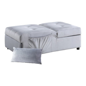 English Elm Lift Top Velvet Storage Bench with Pull Out Guest Bed and Tufted Seat Gray - B B011P581585