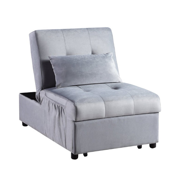 English Elm Lift Top Velvet Storage Bench with Pull Out Guest Bed and Tufted Seat Gray - B B011P581585