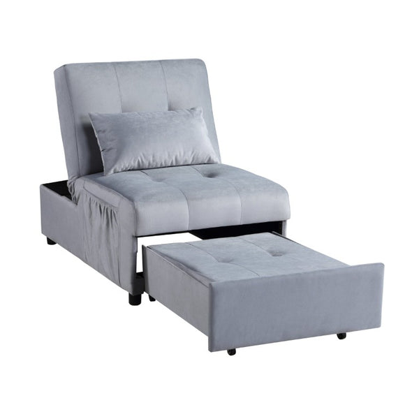 English Elm Lift Top Velvet Storage Bench with Pull Out Guest Bed and Tufted Seat Gray - B B011P581585