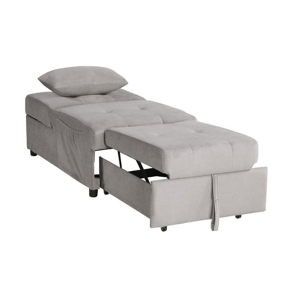English Elm Lift Top Velvet Storage Bench with Pull Out Guest Bed and Tufted Seat Gray - A B011P581586