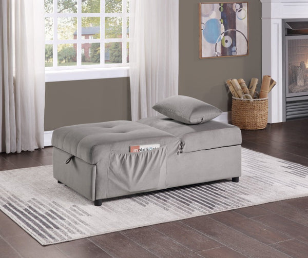 English Elm Lift Top Velvet Storage Bench with Pull Out Guest Bed and Tufted Seat Gray - A B011P581586