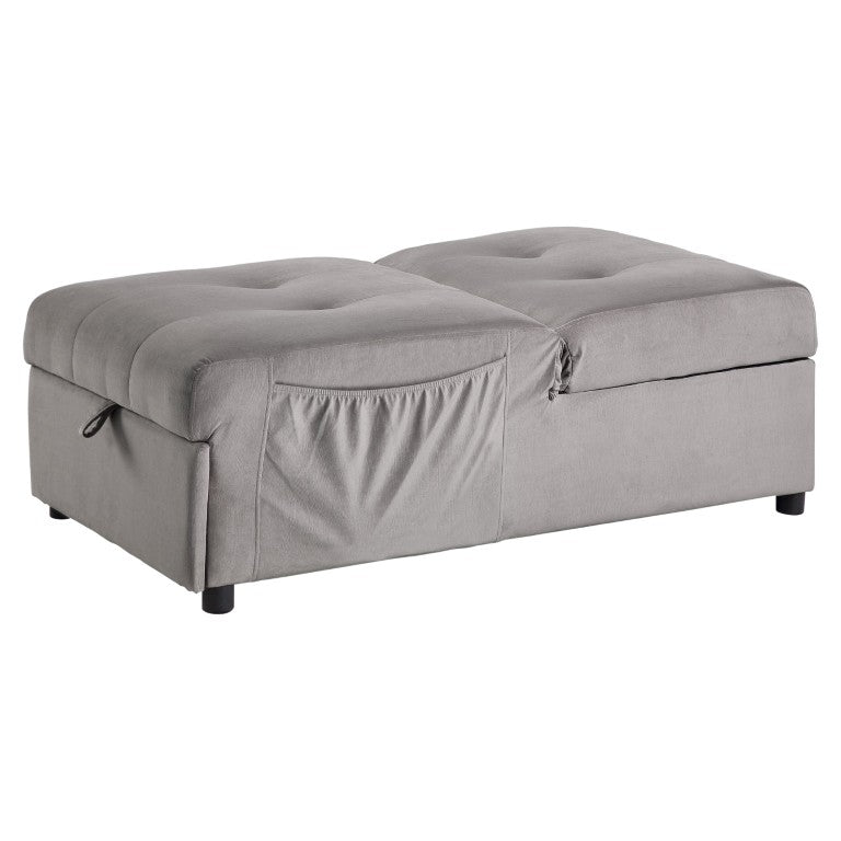 English Elm Lift Top Velvet Storage Bench with Pull Out Guest Bed and Tufted Seat Gray - A B011P581586