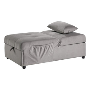 English Elm Lift Top Velvet Storage Bench with Pull Out Guest Bed and Tufted Seat Gray - A B011P581586