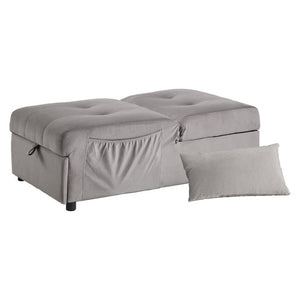 English Elm Lift Top Velvet Storage Bench with Pull Out Guest Bed and Tufted Seat Gray - A B011P581586