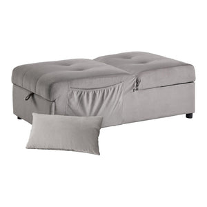 English Elm Lift Top Velvet Storage Bench with Pull Out Guest Bed and Tufted Seat Gray - A B011P581586
