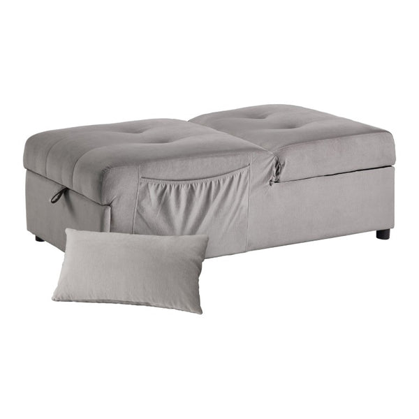 English Elm Lift Top Velvet Storage Bench with Pull Out Guest Bed and Tufted Seat Gray - A B011P581586