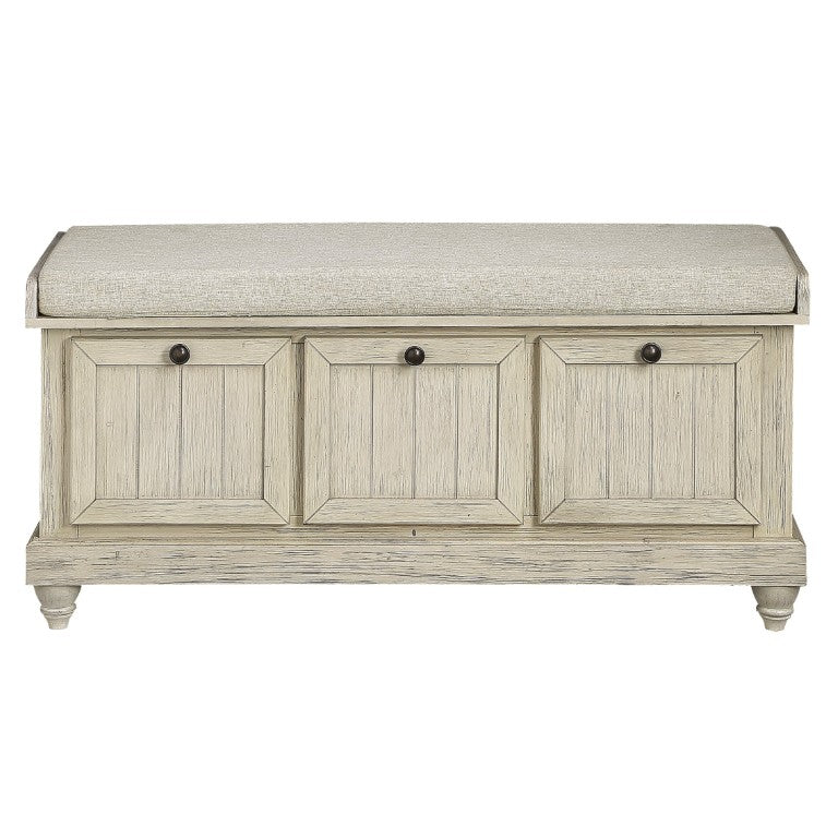 English Elm Lift Top Storage Bench Corduroy Upholstered with Wire-Brushed Wood Legs MCM Style Beige 44 L x 16 W x 18 H B011P581587