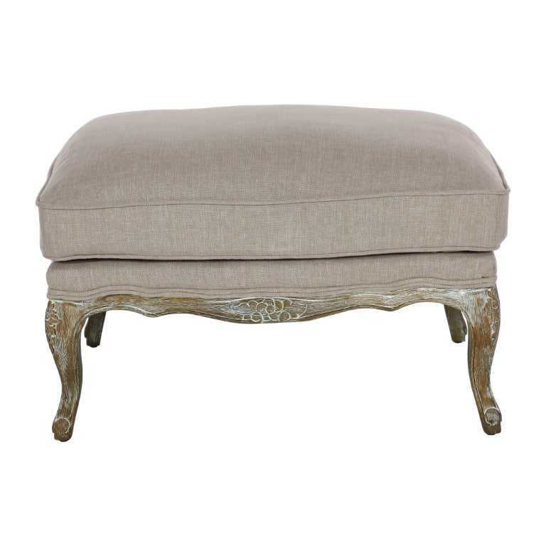 English Elm Ottoman Carved Wood Frame Linen Blend Upholstery Vintage Inspired Living Room Accent B011P581589