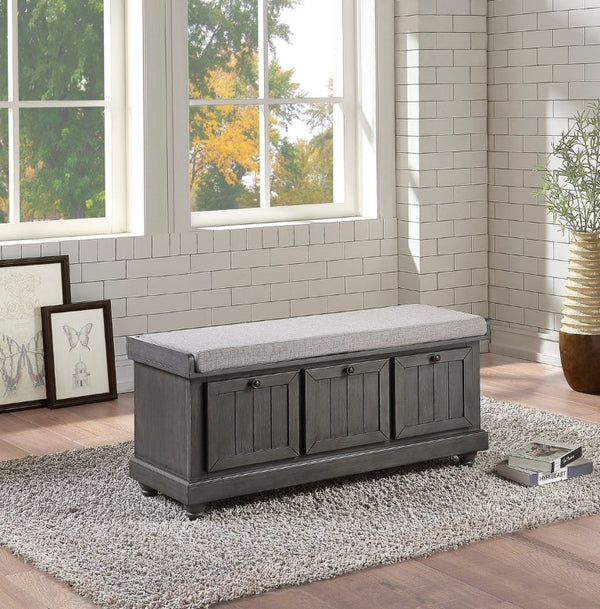 English Elm Lift Top Entryway Storage Bench Padded Seat Distressed Wood Frame with Bronze Hardware B011P581590
