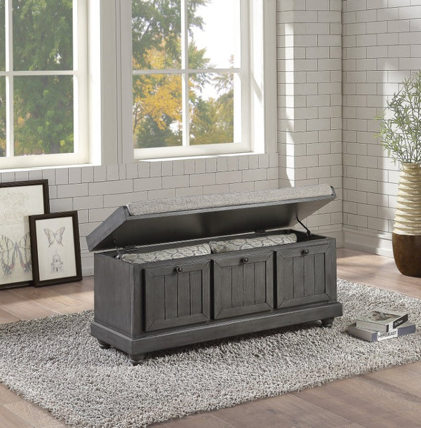 English Elm Lift Top Entryway Storage Bench Padded Seat Distressed Wood Frame with Bronze Hardware B011P581590