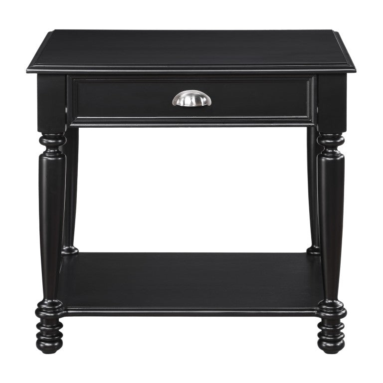 English Elm End Table Birch Veneer Traditional Style Drawer Open Shelf Turned Legs Living Room B011P581591