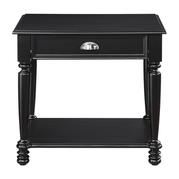 English Elm End Table Birch Veneer Traditional Style Drawer Open Shelf Turned Legs Living Room B011P581591