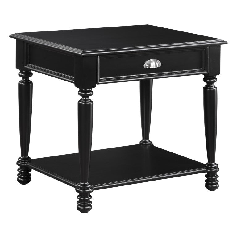 English Elm End Table Birch Veneer Traditional Style Drawer Open Shelf Turned Legs Living Room B011P581591