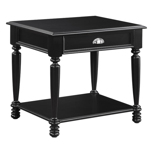 English Elm End Table Birch Veneer Traditional Style Drawer Open Shelf Turned Legs Living Room B011P581591