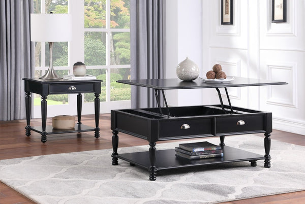 English Elm End Table Birch Veneer Traditional Style Drawer Open Shelf Turned Legs Living Room B011P581591