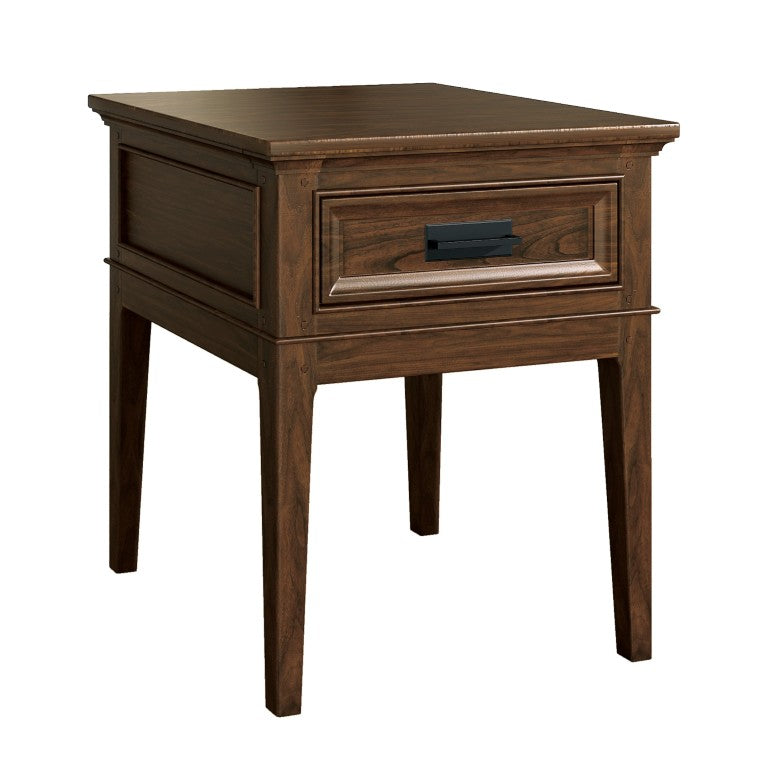 English Elm End Table with Mindy Veneer and Cherry Finish Lodge Style Drawer for Living Room B011P581592