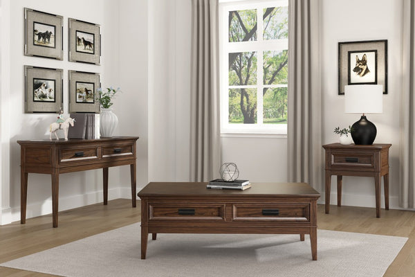 English Elm End Table with Mindy Veneer and Cherry Finish Lodge Style Drawer for Living Room B011P581592