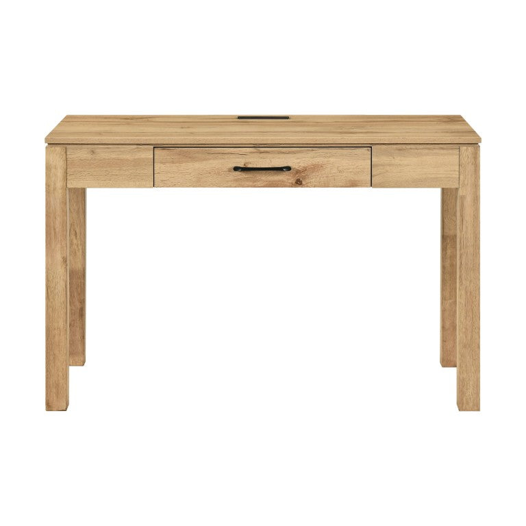English Elm Writing Desk with Built-In Power Outlet USB Port Drawer and Natural Wood Finish B011P581593
