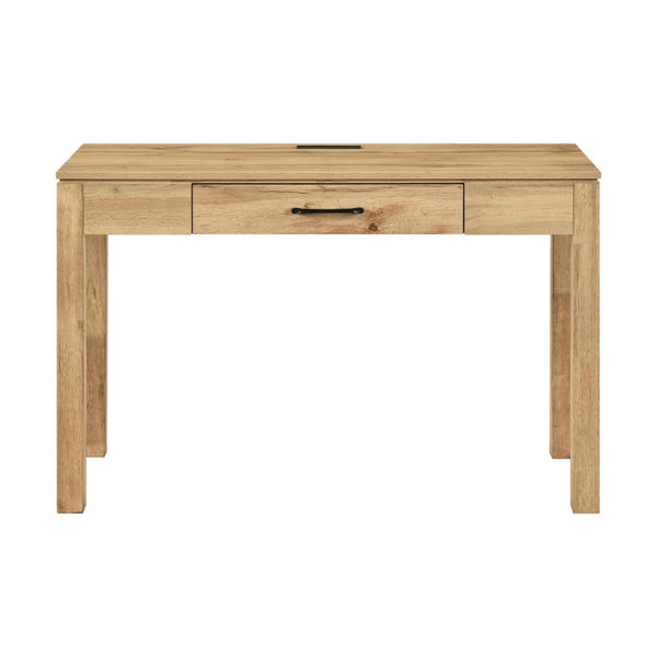 English Elm Writing Desk with Built-In Power Outlet USB Port Drawer and Natural Wood Finish B011P581593