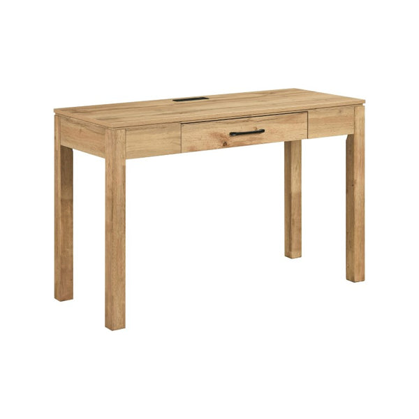 English Elm Writing Desk with Built-In Power Outlet USB Port Drawer and Natural Wood Finish B011P581593