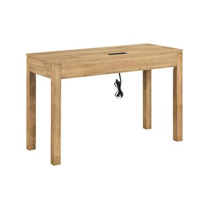 English Elm Writing Desk with Built-In Power Outlet USB Port Drawer and Natural Wood Finish B011P581593