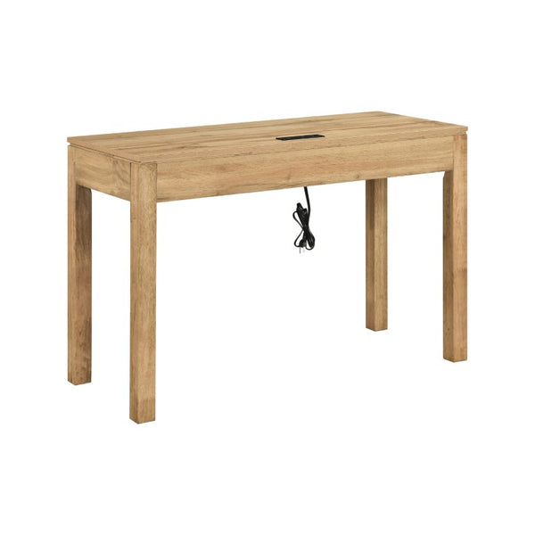 English Elm Writing Desk with Built-In Power Outlet USB Port Drawer and Natural Wood Finish B011P581593