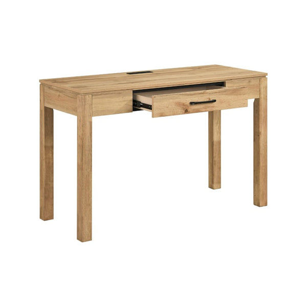 English Elm Writing Desk with Built-In Power Outlet USB Port Drawer and Natural Wood Finish B011P581593