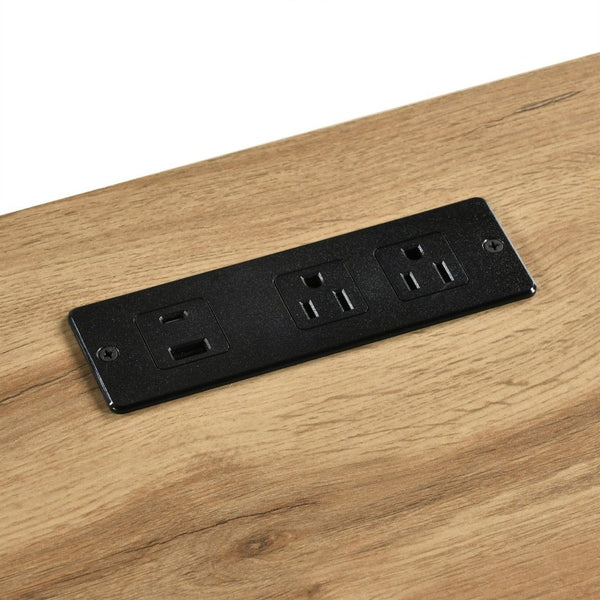 English Elm Writing Desk with Built-In Power Outlet USB Port Drawer and Natural Wood Finish B011P581593