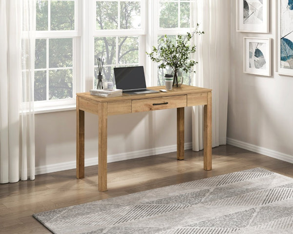 English Elm Writing Desk with Built-In Power Outlet USB Port Drawer and Natural Wood Finish B011P581593