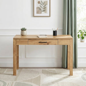 English Elm Writing Desk with Built-In Power Outlet USB Port Drawer and Natural Wood Finish B011P581593