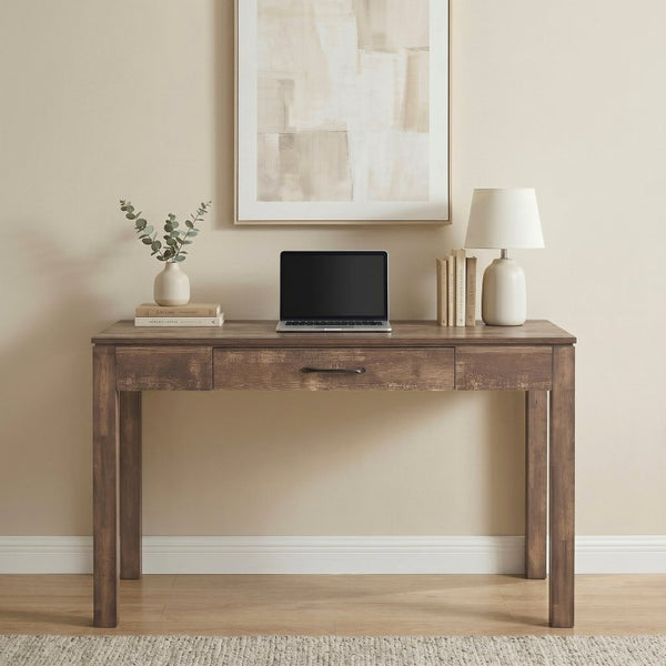 English Elm Writing Desk and Hutch Set Scandinavian Two Tone Natural Wood Home Office Rustic Brown 48 x 20.5 x 31.5 B011P581594