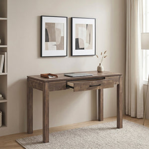 English Elm Writing Desk and Hutch Set Scandinavian Two Tone Natural Wood Home Office Rustic Brown 48 x 20.5 x 31.5 B011P581594