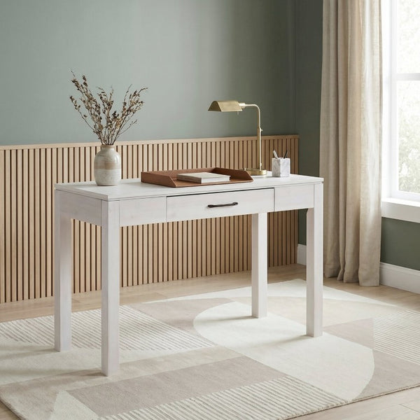 English Elm Writing Desk and Hutch Set Scandinavian Two Tone Natural Wood Home Office White 48 x 20.5 x 31.5 B011P581596