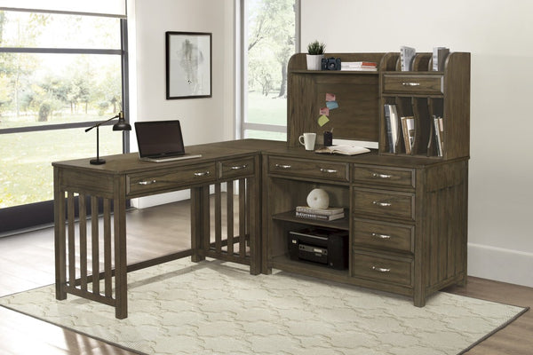 English Elm Writing Desk and Hutch Set Scandinavian Two Tone Natural Wood Home Office Brown Gray 44 x 22.5 x 30 B011P581597