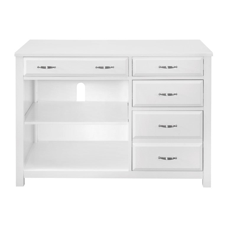 English Elm Credenza White Wood Office Storage with Four Dovetail Drawers and Open Cubbies B011P581600