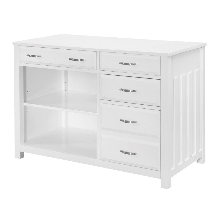 English Elm Credenza White Wood Office Storage with Four Dovetail Drawers and Open Cubbies B011P581600