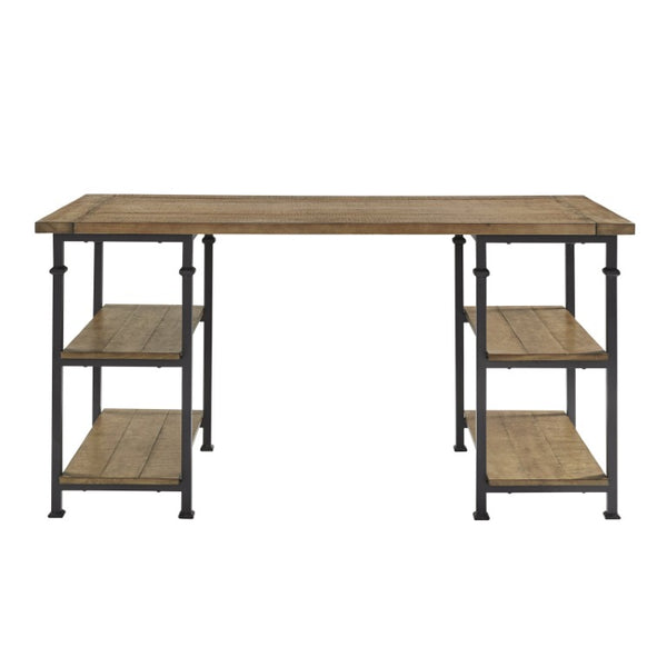 English Elm Writing Desk Solid Wood and Iron Frame Industrial Loft Style Home Office with Open Shelves B011P581601