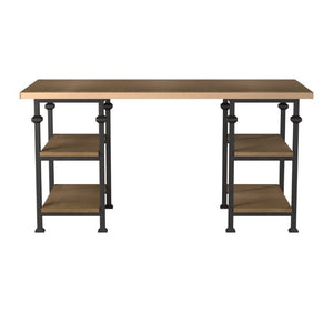 English Elm Writing Desk Solid Wood and Iron Frame Industrial Loft Style Home Office with Open Shelves B011P581601
