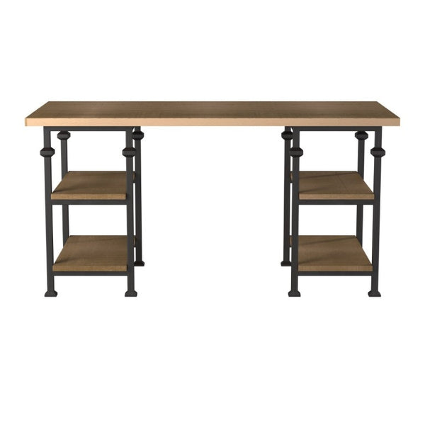 English Elm Writing Desk Solid Wood and Iron Frame Industrial Loft Style Home Office with Open Shelves B011P581601