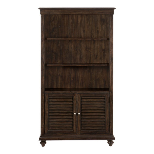 English Elm Bookcase Tall Acacia Veneer Display Cabinet with Textured Charcoal Finish and Pewter Hardware B011P581602