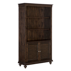 English Elm Bookcase Tall Acacia Veneer Display Cabinet with Textured Charcoal Finish and Pewter Hardware B011P581602
