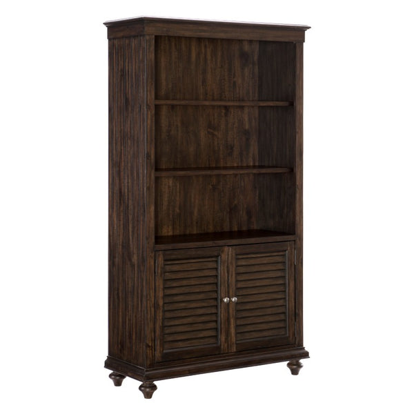 English Elm Bookcase Tall Acacia Veneer Display Cabinet with Textured Charcoal Finish and Pewter Hardware B011P581602